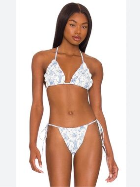 NWOT Frankie's Bikinis x Gigi Hadid Yomi Toile Blue Bikini Set + NWT Head Scarf